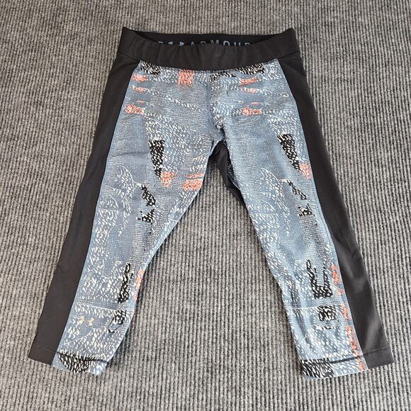 Under Armour Pants Womens XL Black Gray HeatGear Compression 3/4 Leggings Run - Picture 1 of 9